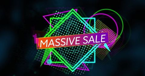 Vibrant Neon Geometric Digital Banner with Massive Sale Text