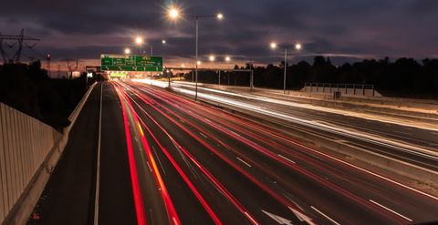 Highway Light Trails Capturing City Evening Commute