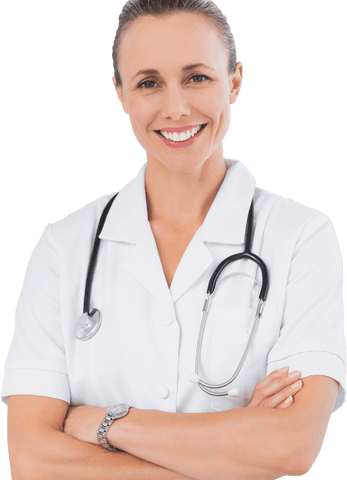 Smiling Female Doctor with Stethoscope on Transparent Background