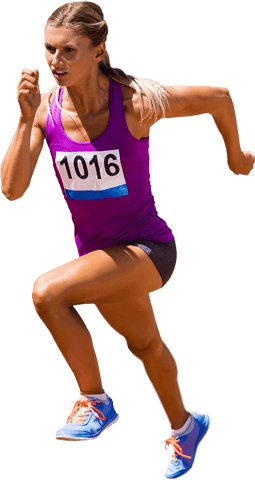 Caucasian Female Runner Mid-Sprint on Transparent Background