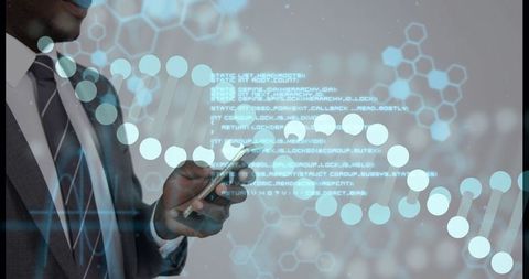 Businessman Interacting with Futuristic Biotech Interface