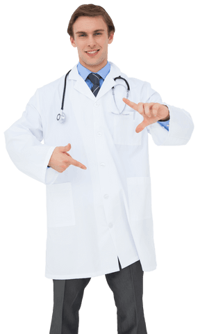 Happy Doctor in White Coat Pointing Hand Gesture Transparent Background - Download Free Stock Videos Pikwizard.com