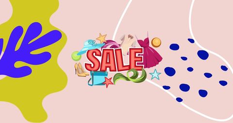 Colorful Sale Banner with Abstract Decor and Shopping Icons - Download Free Stock Images Pikwizard.com