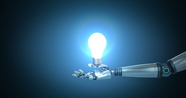 Futuristic Robotic Hand Showcasing a Glowing Light Bulb - Download Free Stock Images Pikwizard.com