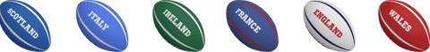 Rugby Balls with Country Names on Transparent Background