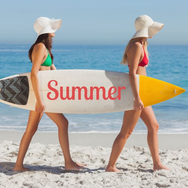 Two Young Women Carrying Surfboard on Sandy Beach - Download Free Stock Templates Pikwizard.com