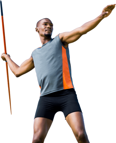 Focused athlete preparing for javelin throw on transparent background