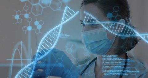 Researcher in laboratory analyzing sample through holographic dna