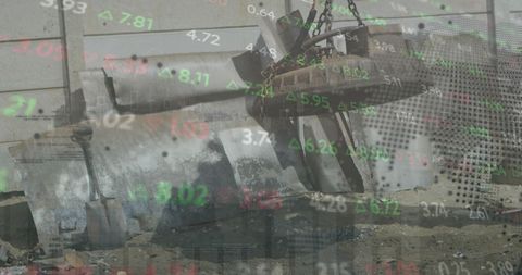 Digital Stock Market Overlay on Industrial Junkyard Scene