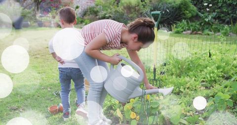 Family Gardening Time with Siblings in Backyard