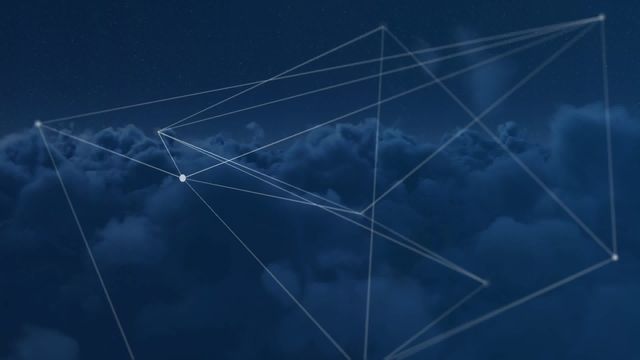 This animation depicts a network of connections overlaid on a night sky with clouds. Featuring a hypnotic geometric form with a green background in the alpha channel element, it conveys a global and futuristic theme. Ideal for use in technology presentations, backgrounds for digital products, and conceptual designs emphasizing interconnectedness and virtual networks.