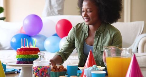 Cheerful celebration with birthday cake and colorful decorations