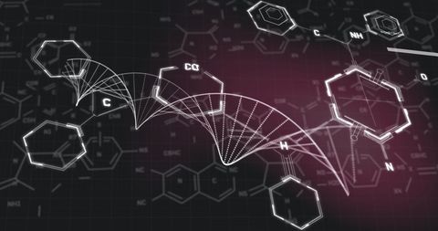 Abstract DNA Helix and Chemical Structures on Dark Background - Download Free Stock Images Pikwizard.com