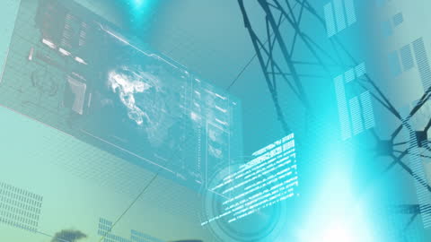 Futuristic Data Dashboard with Neon Blue Graphics