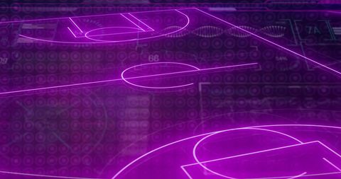 Neon Purple Sports Field with Virtual Data Overlay