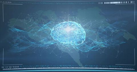 Futuristic Holographic Brain Display in Digital Interface