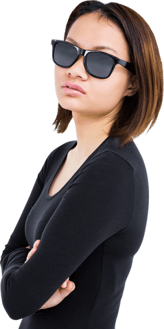 confident woman in sunglasses with black attire on transparent background - Download Free Stock Videos Pikwizard.com
