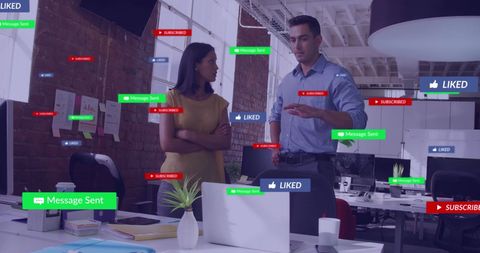 Collaboration in Modern Digital Office with Social Media Integration - Download Free Stock Images Pikwizard.com