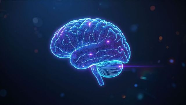 Glowing Neon Brain Design in Digital Space