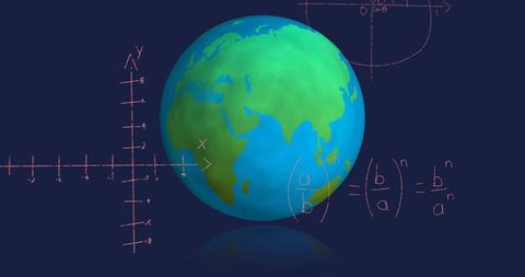 3D Rotating Earth With Math Equations on Cartesian Plane - Download Free Stock Images Pikwizard.com