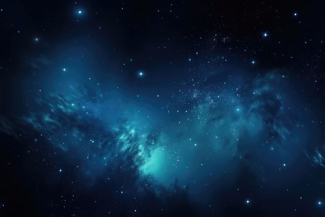 This stunning depiction of a blue nebula nestled in the vastness of space showcases the awe-inspiring beauty of the cosmos. It is perfect for use in science presentations, educational materials, desktop wallpapers, or any project that requires an awe-inspiring and calming background. The image also fits well in astronomy-themed publications and websites.