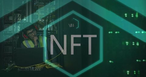 NFT Technology Concept with Worker in Server Room