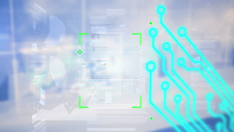 Futuristic Circuit Board Design with Digital Data Overlay