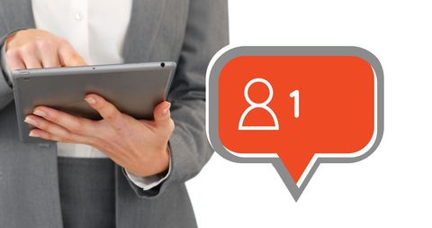 Businesswoman Using Tablet as Follower Icon Increases - Download Free Stock Images Pikwizard.com