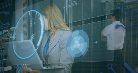 IT Professionals Managing Data Servers with Advanced Technology Interface