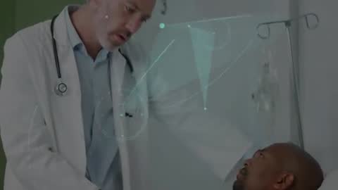 Doctor Analyzing IV with Interactive Medical Graphics Overlay