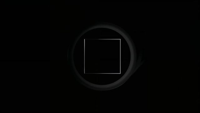 Glowing circular ring with square on dark digital interface