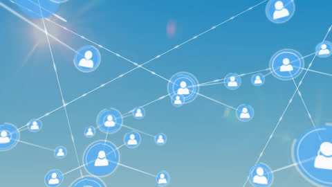 Animated Digital Network Connection Icons on a Blue Sky