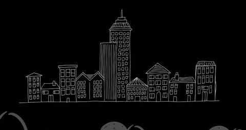 Minimalist Sketched City Skyline on Black Background - Download Free Stock Images Pikwizard.com