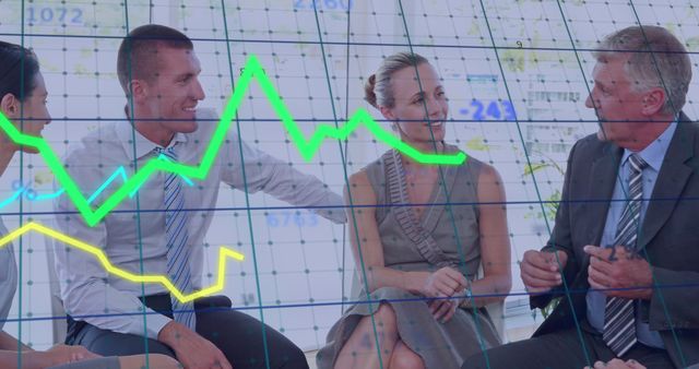 Business Team Engaging in Financial Discussion with Stock Graph Overlay - Download Free Stock Images Pikwizard.com