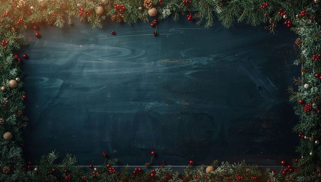 Blank chalkboard with festive holiday decorations