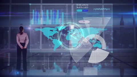 Businesswoman Analyzing Digital Global Data Metrics