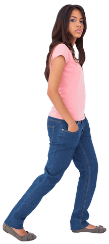 Confident Biracial Woman Walking on Transparent Background