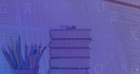 Books and Binary Code Representing Data Processing and Analysis Concepts