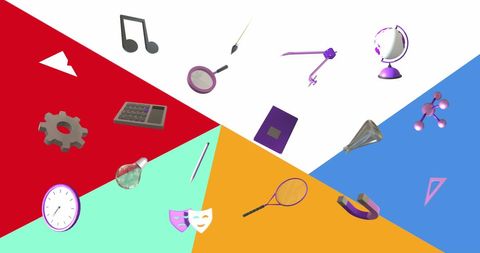 Colorful education icons over triangular background