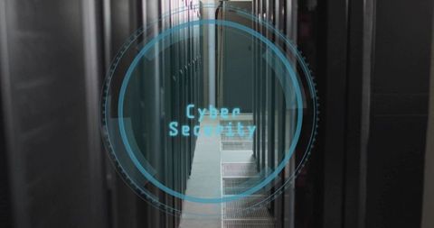 Futuristic cyber security in modern datacenter with server racks