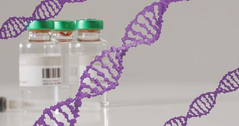 Dna strands and vaccine vials: biotechnology science concept