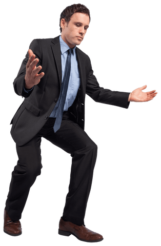 Transparent Businessman Posing with Open Arms Inviting Gesture