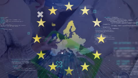 Digital Transformation in European Union with Map and Code Overlay