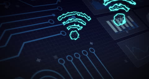 Digital Interface with WiFi Icons and Data Graphics