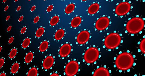 Abstract Red Cell-like Patterns on Deep Blue Background