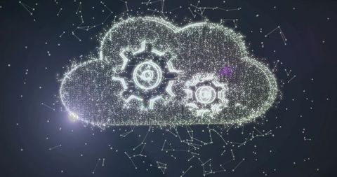 Futuristic digital cloud with cogwheel symbols in network space
