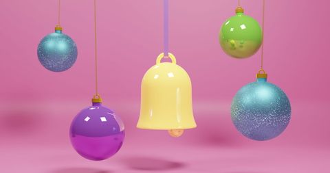 Colorful Christmas Ornaments on Pink Background - Download Free Stock Images Pikwizard.com