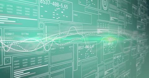 Futuristic digital interface with data visualization panels