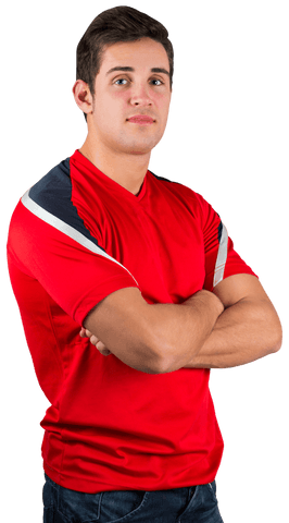 Confident Sports Fan Wearing Red Jersey on Transparent Background