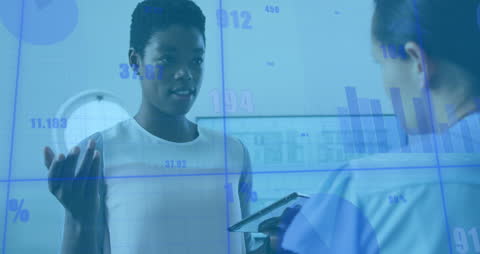 Business Meeting with Financial Data Overlay